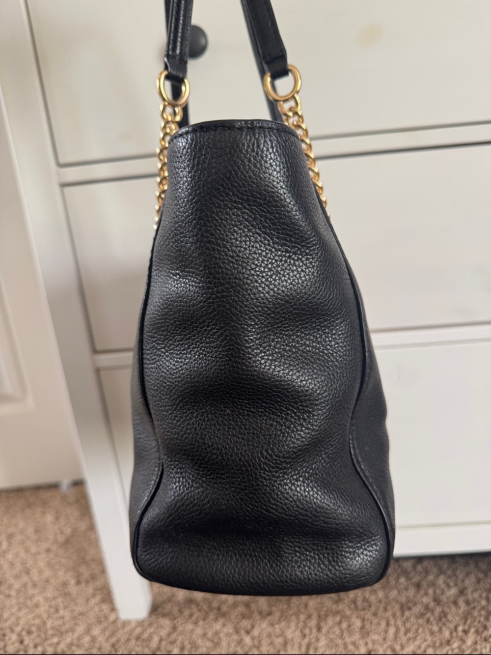 Coach Turnlock Chain Tote 57107 Black Leather Tote with Gold Chain Handles - Picture 5 of 16